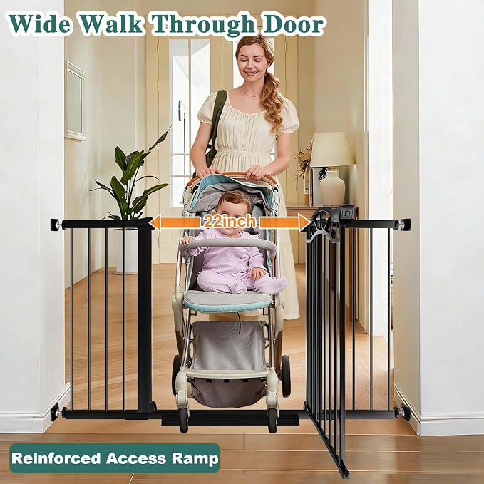 Fairy Baby 29.5"-40.5" Extra Wide Baby Gate, Pressure Mount Long Dog Gates for House Stairs Doorways, Auto Close Metal Safety Child Gate with Door No Drilling, Tension Pet Gate Indoor, Black
