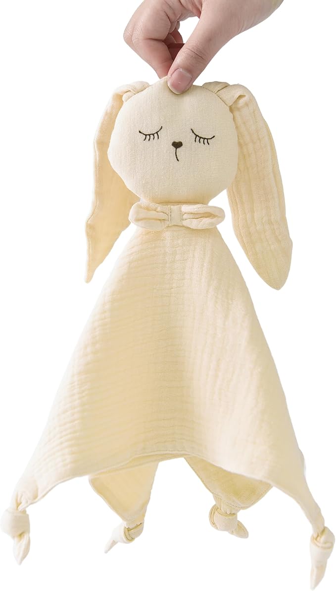 TADO MUSLIN Organic Cotton Baby Lovey Security Blanket, 2-Pack Bunny and Lion Stuffed Animal Comforter Blankie for Newborn, Infant, Toddler 0-3 Years - Machine Washable (12.5in)