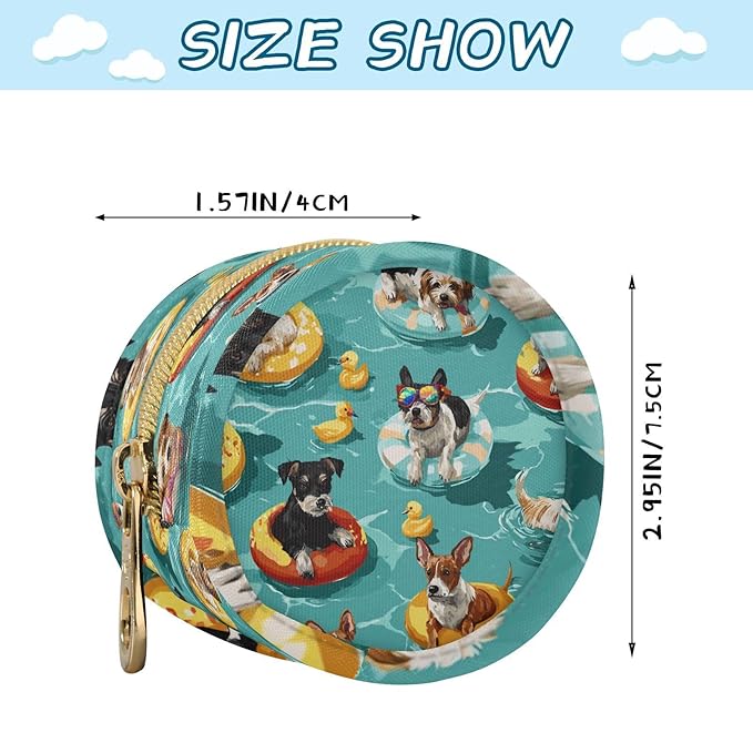 Pacifier Holder with Clip Pacifier Case for Diaper Bag Round Baby Pacifier Pouch Box Bag Portable Teal Swimming Pool Dogs and Ducks