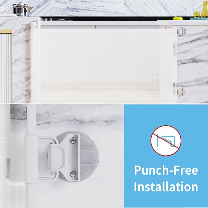HAMOPY Auto-Lock Retractable Baby Gate Replacement Free-Punch Parts, Original Hardware Set (Including 2 x Latches + 2 x Brackets) Only Fit 55“&71” Auto-Lock Baby Gate(White)