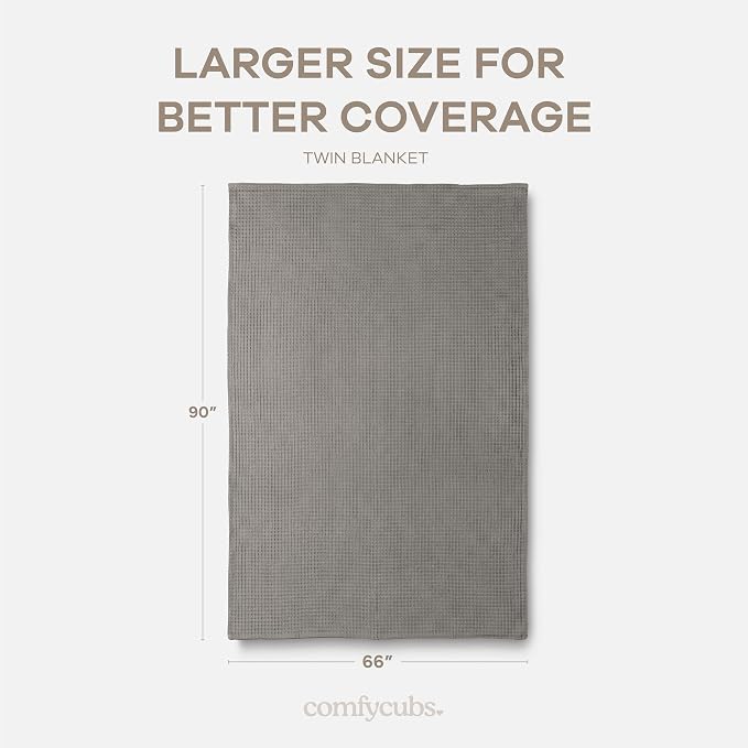 Comfy Cubs Waffle Blanket Twin, 90" x 66" - 100% Cotton Lightweight Breathable Bed Blanket - Soft Textured Thermal Weave for All Seasons – Decorative Cozy Layer for Couch, Sofa, or Bed - Charcoal