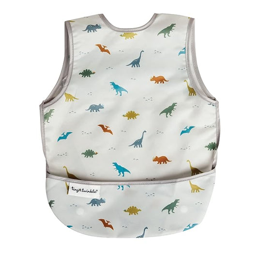 Tiny Twinkle Mess Proof Baby Bib for Boys | Waterproof Toddler Bib for Eating | Baby Apron for Feeding, Machine Washable | Perfect Shower Gift (Dinosaur, 6??4M)