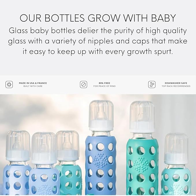Lifefactory 4-Ounce Glass Baby Bottle with Stage 1 Nipple and Protective Silicone Sleeve Lavender (LF110016C4)