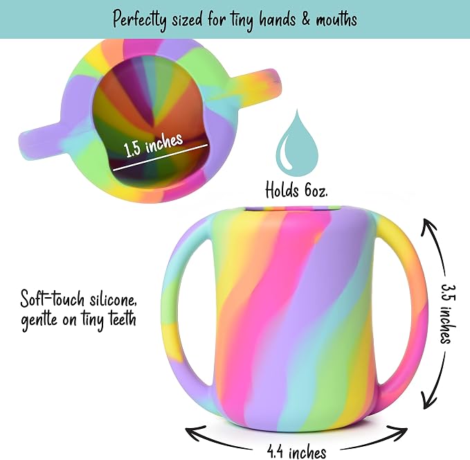 PrimaStella Silicone Baby & Toddler Training Cup with Handles (Rainbow Swirl)