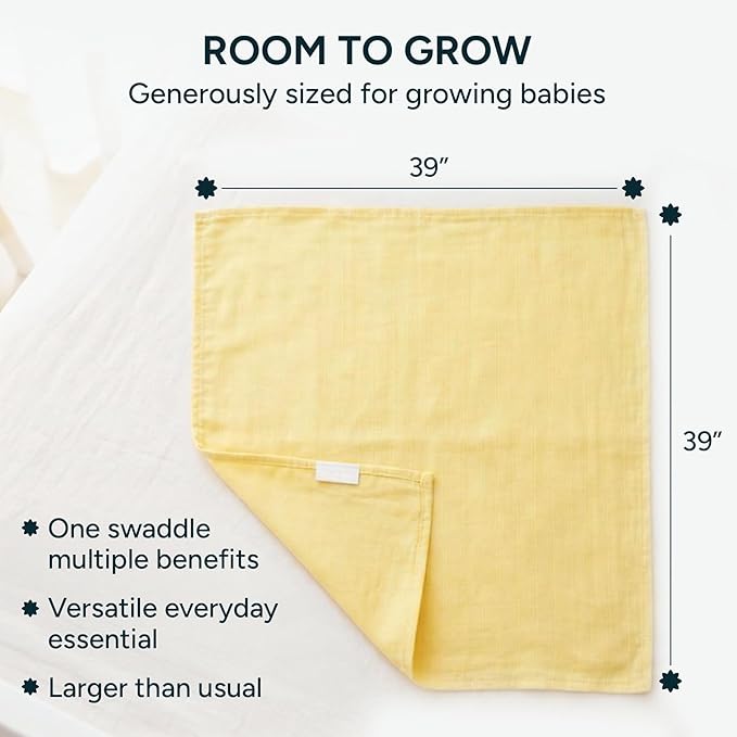 Muslin Swaddle Blankets for Newborns, 3 Pack Multipurpose 100% Organic Cotton, Ultra Soft Breathable Receiving Blanket 39 x 39 inches, Swaddle Wrap for Baby Boys & Girls
