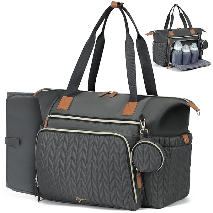 Diaper Bag Tote, Large Baby Diaper Bags Waterproof, Hospital Bag for Labor Delivery with Pacifier Case, Changing Pad, Shoulder Strap, Dark Gray