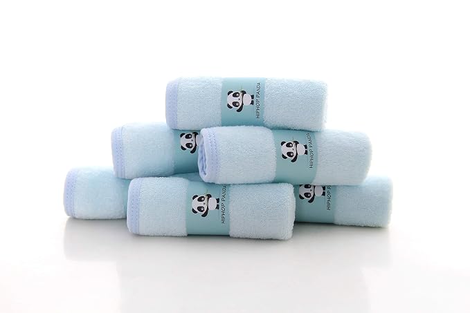 HIPHOP PANDA Baby Washcloths, Rayon Made from Bamboo - 2 Layer Ultra Soft Absorbent Newborn Bath Face Towel - Reusable Baby Wipes for Delicate Skin - Blue, 12 Pack