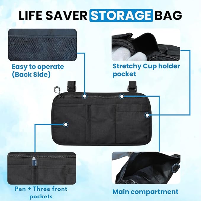 Wheelchair Accessories, Wheelchair Cup Holder with Wheelchair Side Bag, 360° Rotatable & Strong Clip Cup Holder for Wheelchair, Mobility Scooter, Walker Accessories for Seniors, Adults