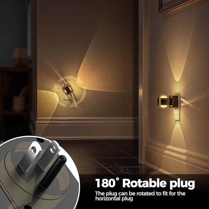 Briignite Night Light Projector, LED Night Lights Plug into Wall, 180° Rotating Night Light for Kids, Dusk to Dawn Sensor, 0-150LM Dimmable, Warm White Ambient Lighting for Bathroom, Gifts