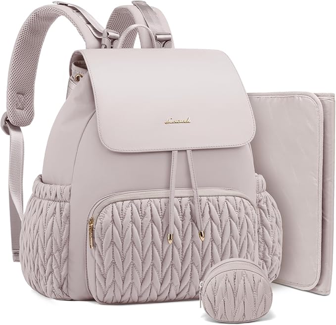 LOVEVOOK Diaper Bag Backpack, Small Baby Bag, Cute Baby Diaper Bag, Stylish Water-Resistant Travel Baby Bag for Mom, Baby Backpack with Changing Pad, Stroller Straps -Nude