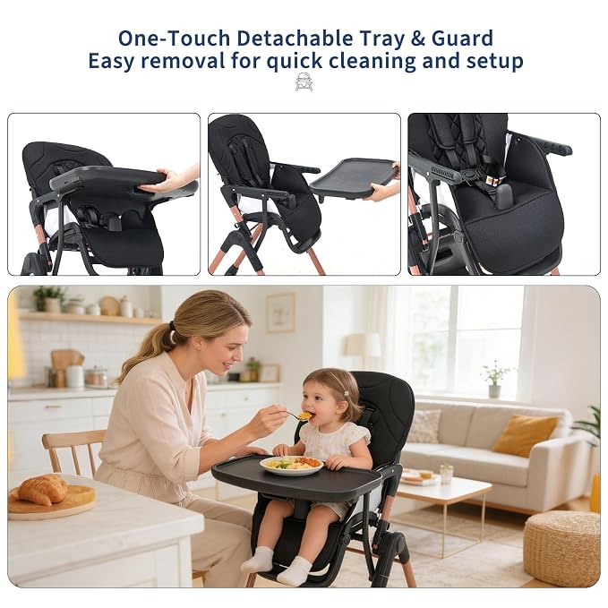Portable & Foldable 3-in-1 High Chair for Baby, Adjustable Feeding Chair with Double Removable Trays, Compact Travel High Chair, Convertible Toddler Chair for 6-36 Months