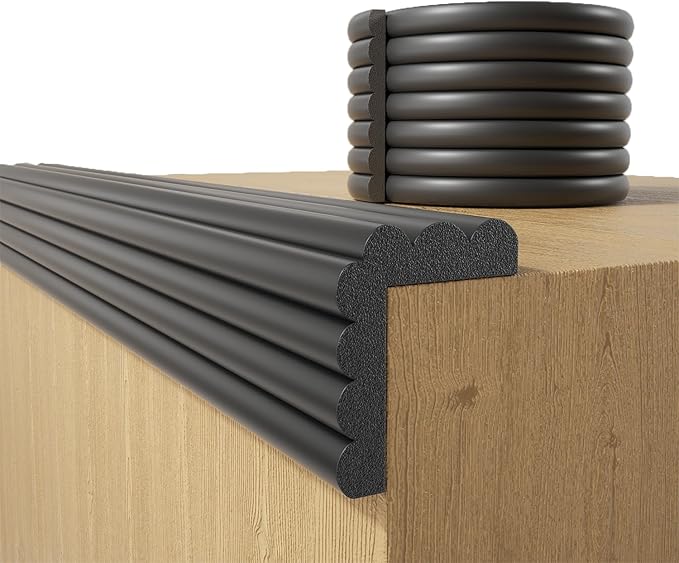 Baby Proofing Wall Corner Protector,Edge Guard Corner Protector,6.56ft Thinken Soft Corner Protectors Pre-Taped Soft Rubber Foam Edge Cushion for Furniture (Black, 6.56Ft x 7.8" W x 0.47" Th)