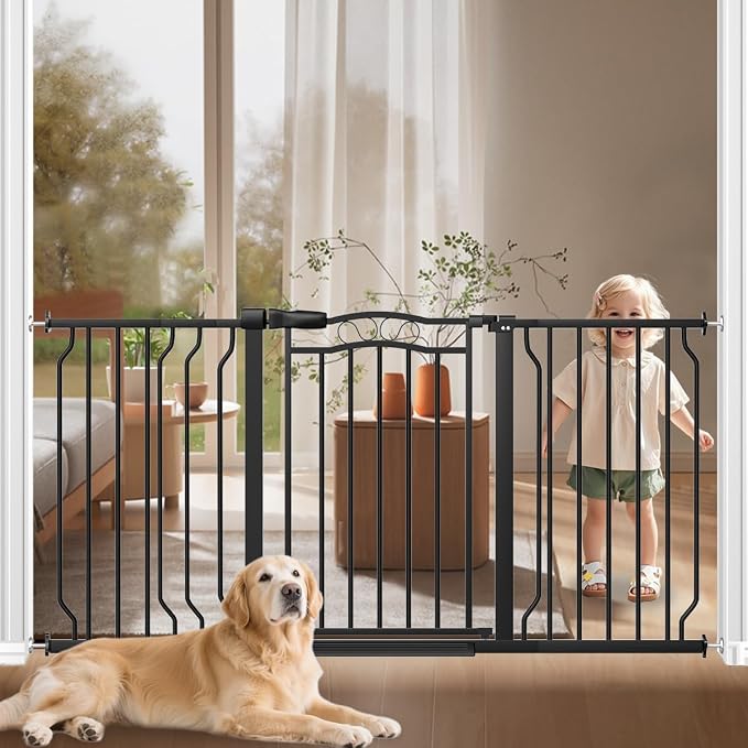 Extra Wide Baby Gate with Door Safety Gate for Baby, Toddler & Kids, Walk Through Gates for Stairs Pressure Mounted no Drill，Black