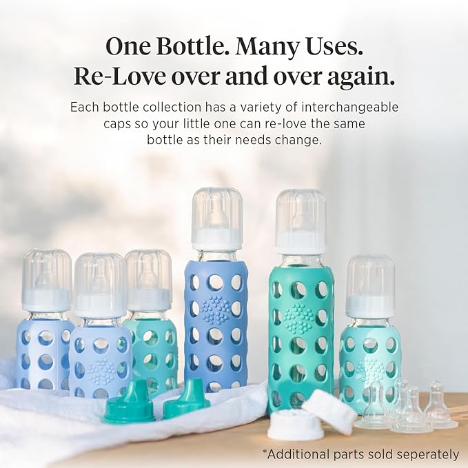 Lifefactory 9-Ounce Glass Baby Bottle with Protective Silicone Sleeve and Stage 2 Nipple Cobalt Blue (LF110008C4)