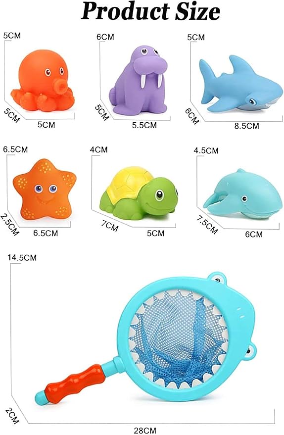 Bath Toy, Water Spraying Discoloration Floating Animals, Bathroom Pool Accessory, Shark Fishing Play Set for Babies and Kids