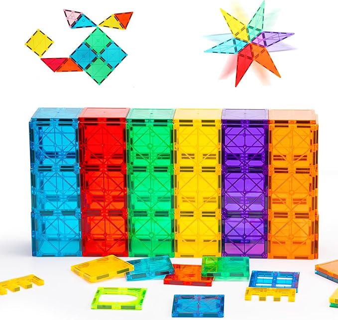Gemmicc Magnetic Tiles, Deluxe 136 PCS Building Blocks Magnet Toys for Kids,3D Magnet Puzzles Stacking Blocks for Boys Girls,Huge Set with 2 Cars