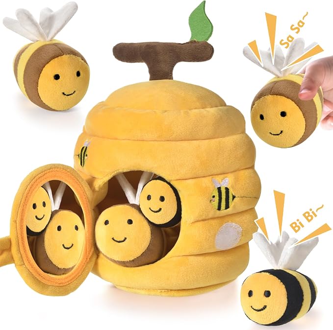 Baby Toys for 1 Year Old, Soft Beehive with 5 Stuffed Bees, Crinkle, Rattle, Mirror, Montessori Toys for One Year Old Birthday Gift for 12-18 Months Baby Easter Basket Stuffers