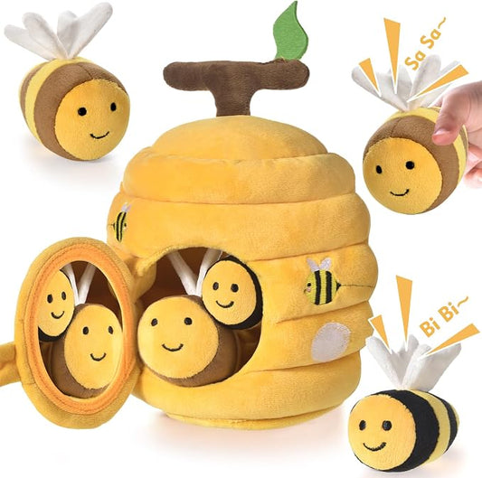 Baby Toys for 1 Year Old, Soft Beehive with 5 Stuffed Bees, Crinkle, Rattle, Mirror, Montessori Toys for One Year Old Birthday Gift for 12-18 Months Baby Easter Basket Stuffers