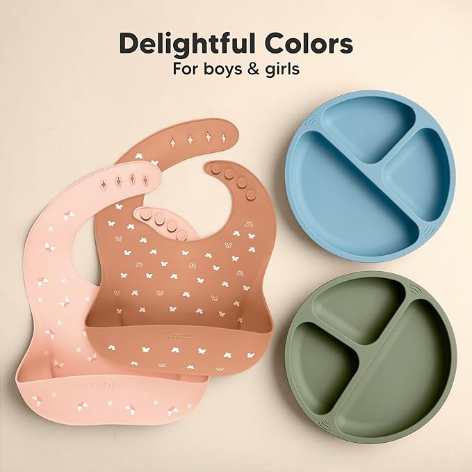 KeaBabies 2-Pack Silicone Bibs for Babies, Toddlers Girl, Boy ??Sturdy Food-Grade Baby Bibs for Eating, Large Food Catcher, Clean & Put On Easily, Waterproof Toddler Feeding Essentials (Butterflies)