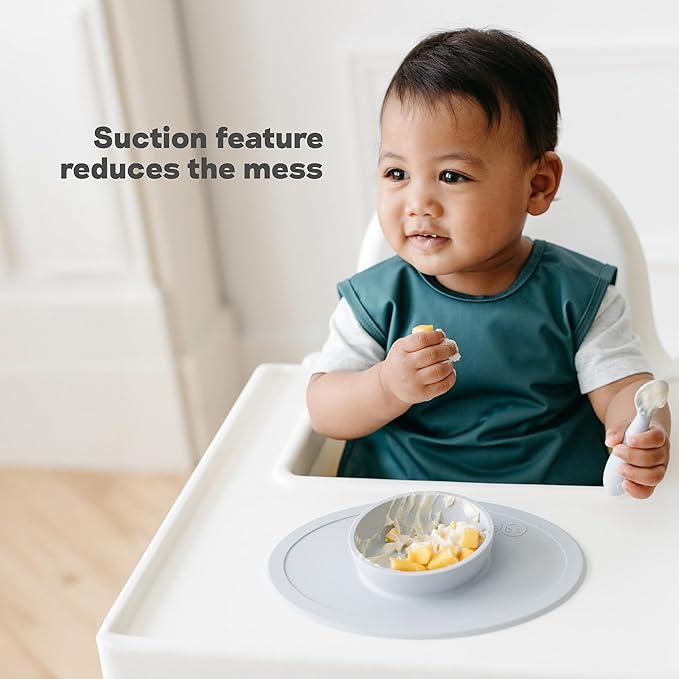 ezpz Tiny Bowl (Blush) - 6 Months+ - 100% Silicone Suction Placemat + Bowl for Infants - Fits All Highchair Trays - Baby-Led Weaning Supplies