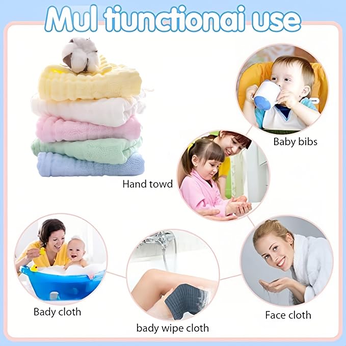 norinori Baby Burp Cloths Muslin Washcloths 6Pack - Muslin Burp Cloths Large 20''x10'' Extra Soft Absorbent Baby Burp Rags for Newborn 100% Cotton for Boys Girls Gift 6 Layers Machine Washable