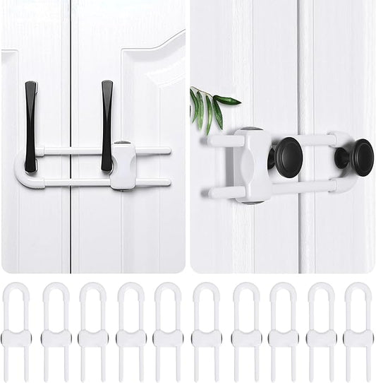 10 PACK Child Proof Cabinet Locks Set, Baby Proofing Adjustable U-Shaped Sliding Locks For Cabinets, Drawers, Closets, Cupboard Handles And Door Knobs. Easy to Use Perfect For Baby Safety (White)