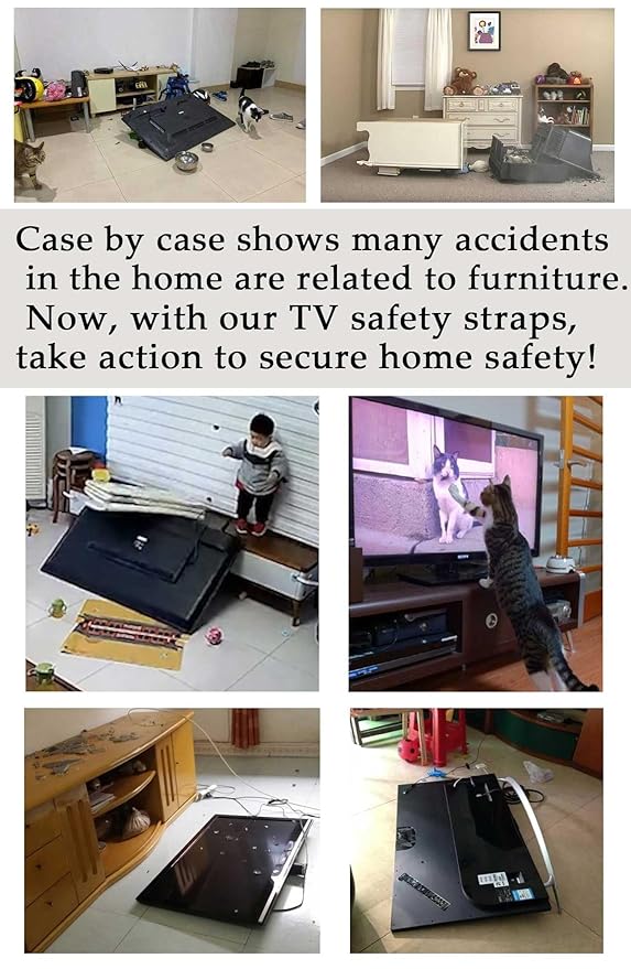 3 Pack Adjustable TV Safety Straps, No-Drill Anti-Tip Furniture Anchors for Baby Proofing, Flat Screens Fix to Wall,Cabinet,Stand Or Desk, Earthquake Straps