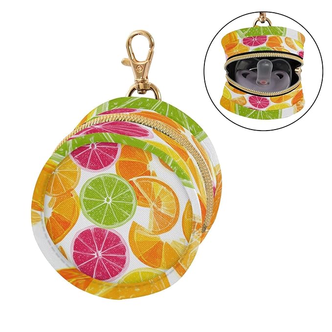 Pacifier Holder with Clip Pacifier Case for Diaper Bag Round Baby Pacifier Pouch Box Bag Portable Multicolored Summer Citrus Slices