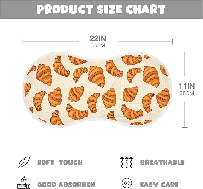 Muslin Burp Cloths for Baby Boys and Girls - 2-Pack Ultra Absorbent Croissants Muslin Washcloths, Newborn Towel, Milk Spit Up Rags, Burp Cloth Bib for Unisex, 22 x 11 Inch