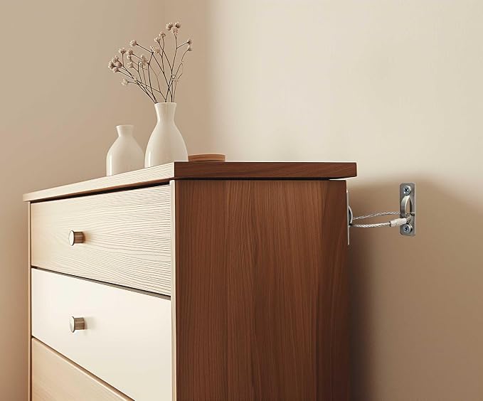 12 Sets Anti Tip Furniture Anchors for Baby Proofing, Earthquake Straps, Furniture Secure to wall Anchors, Childproof and Home Safety, 10in