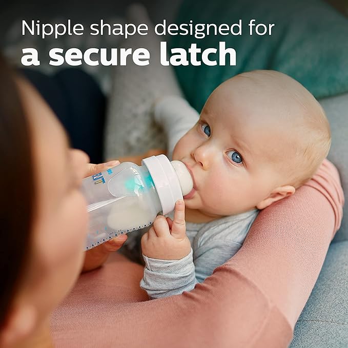 Philips Avent Anti-Colic Baby Bottle with AirFree Vent, 9oz, with Flow 2 Nipples, 1m+, 2pk, Clear, SCY703/02