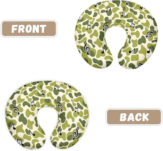 Green Camouflage Music Notes Nursing Pillow and Positioner Detachable Newborn Original Breastfeeding Slipcover Case Lightweight Head Support Protector Cushion Easy to Use