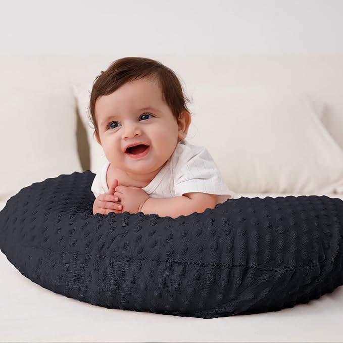 Baby Nursing Pillow and Body Positioner with Premium Slipcover for Breastfeeding for Baby Boys and Girls, Feeding Pillow with Breathable Comfortable Pillowcase (Black)