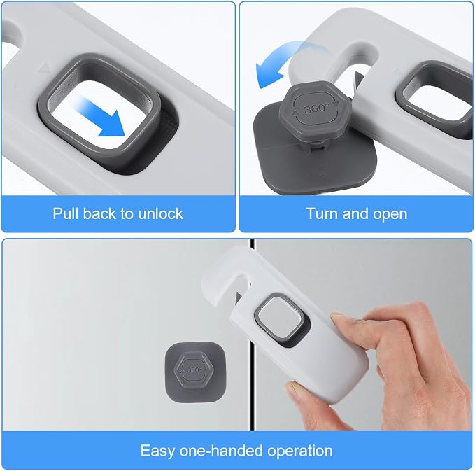 2PCS Fridge Locks for Kids with Sticky Adhesive Pads, Toddler Child Locks for Cabinets and Drawers, Child Safety Drawer Lock Baby Proofing, Children Lock for Door, Upright Freezer, Ovens