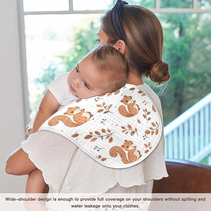 vvfelixl Cute Squirrel with Tail Burp Cloths for Baby Boy Girls Baby Washcloths Burp Rags 1 Pack