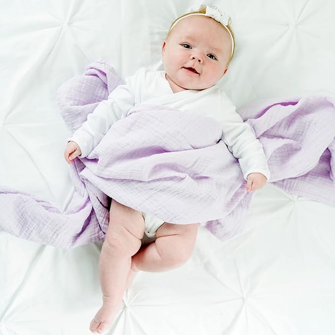 Goobie Baby Organic Muslin Swaddle Blanket, 100% Certified Organic Cotton, Ultra Soft & Breathable, Oversized 47 X 47 Inches for Easy Swaddling, Multi-Use Blanket for Nursing & More (Lilac)