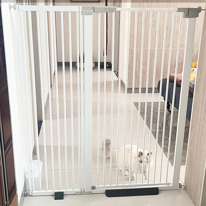 Rgqphantom 41" Tall Safety Pet Gate,Adjustable 30.5"-55" Wide,No Drilling Pressure Mount Kit,Auto Close Cat Gate Suitable for Stairs,Doorways,White (30.5"-55" W)