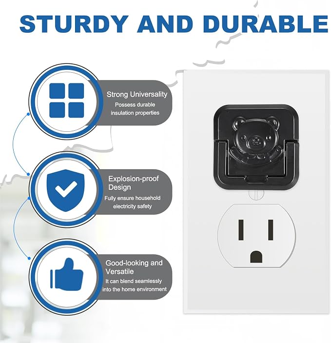 MECCANIXITY 12 Pack Outlet Covers Proofing, Electrical Safety Plug Covers Outlets Socket Proof Caps Easy Install Plug Power Sockets Protectors for 3-Prong Power Wall Plate, Square Cute Black