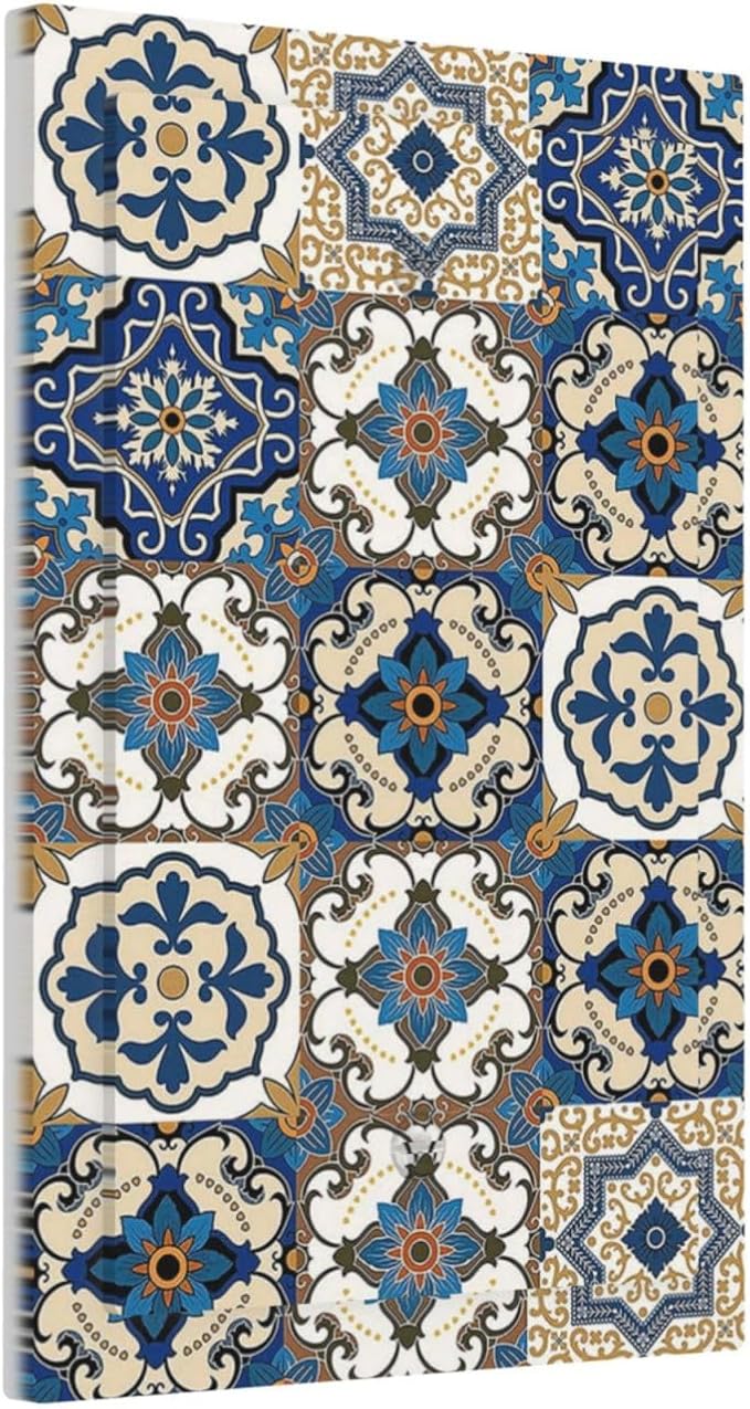 Boho Talavera Decorative Tile Moroccan Mandala Print Light Switch Cover Plate 1 Gang No Device Blank Electrical Wall Plates Faceplate Decorative Switch Plate Covers for Bathroom Kitchen Decor