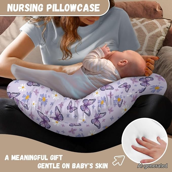 Nursing Pillow Cover Girls, Lounger Pillow Covers for Boy Girl 0-12 Months Baby Nursing Pillow Covers Crescent-Shaped - Butterfly