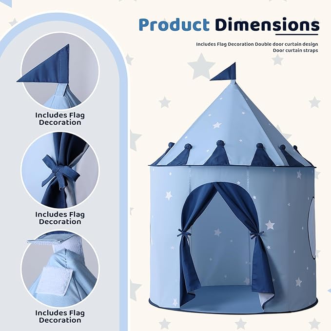 Blue Star Kids Tent:Pop up Kids Play Tent Made by Peachskin Fabric - Toddler House for Indoor & Outdoor - Great Princess Castle for Baby