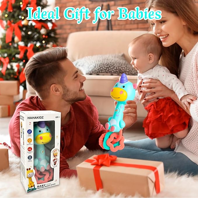 Cute Unicorn Baby Musical Rattle Toy 6-12-18 Months, Light-Up Teether & Sensory Chew Rubber 1st Birthday Gift for 1+ Year Old Boys Girls (Unicorn)