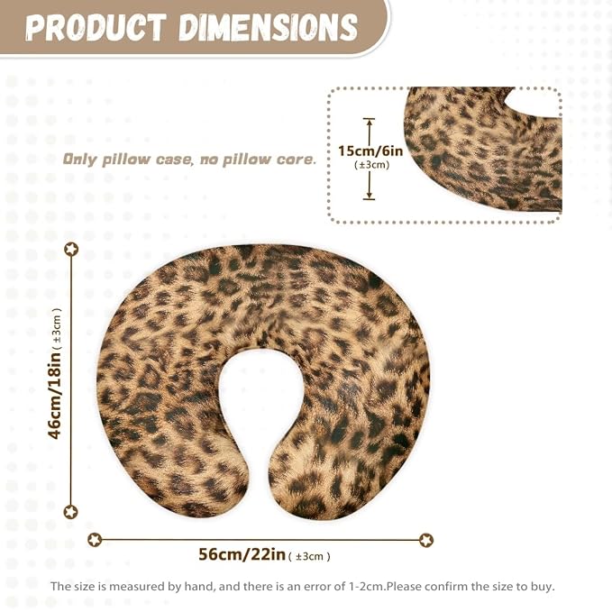 Leopard Print Brown Breast Feeding Pillow Covers with Hidden Zipper Stain Resistant Skin-Friendly Cover for Boys Girls Newborn Nursing Pillow Case for Home Sofa Decor