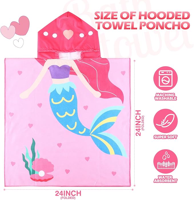 Chumia 3 Pack Kids Hooded Beach Poncho Towels Toddler Swim Pool Bath Towels with Hood Thicker Cotton Absorbent Cover up for Boys Girls Baby(47 x 24 Inch