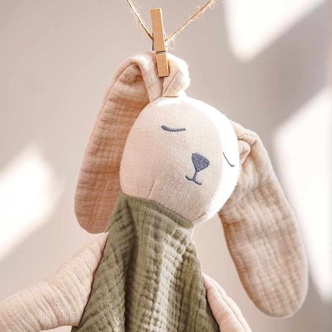 lulumoon Bunny Baby Security Blanket: Skin-Friendly Muslin Snuggle Lovey for Travel & Daycare - Newborn Gift for Baby Shower