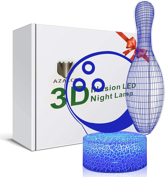 3D Illusion Bowling Night Light Teenager Christmas Gifts Xmas Gift Lamp 16 Color Change Touch White Crack Base Birthday Present with Remote Control Boys Girls