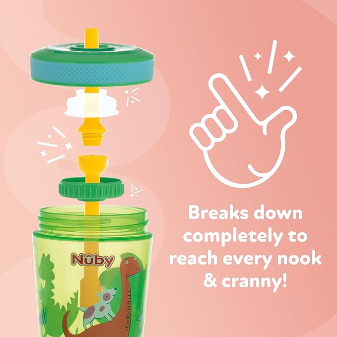Nuby Thirsty Kids Super Sipper ??14oz No-Spill Toddler Cup with 360° Silicone Valve & Swivel Straw ??Leak-Resistant, Durable, Easy-Clean Design ??2 pk - Boys