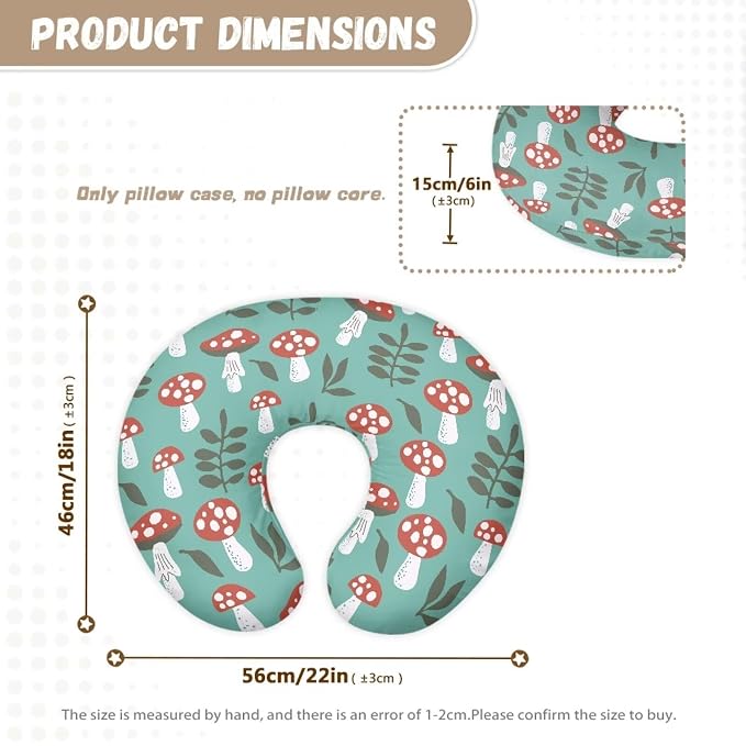 Mushroom Leaves Nursing Pillow Cover, Washable & Breathable Nursing Pillow Case for Newborn Breastfeeding Pillow Slipcover for Baby Boys & Girls