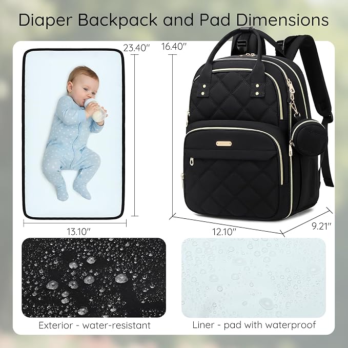 Diaper Bag Backpack, Large 26L Baby Bag with Portable Changing Pad & Pacifier Case, Waterproof Quilted Maternity Backpack for Mom and Dad, Travel Essentials with Insulated Pockets, Purple
