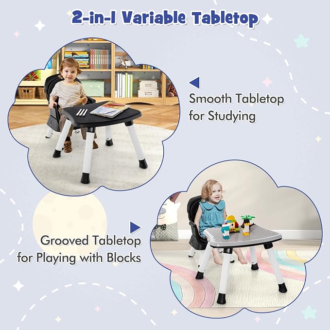 HONEY JOY 8 in 1 Baby High Chair, Convertible Highchair for Babies and Toddlers/Table and Chair Set/Building Block Table/Booster Seat/Stool/Toddler Chair with Safety Harness (Black)